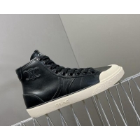 Best Product Celine AS-02 Mid Lace-up Alan Sneakers with Triomphe Patch in Calfskin Black 204086