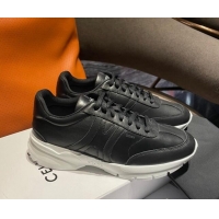 Charming Celine Runner CR-02 Low Lace-up Sneakers in Calfskin Black Leather 1218108