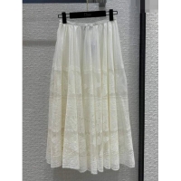 Good Looking Dior Flared Mid-Length Skirt in Ecru Technical Cotton Lace D111032 White 2023