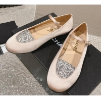 Grade Quality Chanel Satin & Crystals Mary Janes Ballet Flat Nude 201012