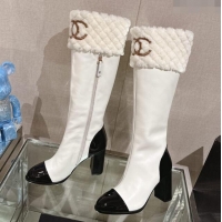 Luxury Chanel Calfskin & Shearling High Boots 9cm White 201019