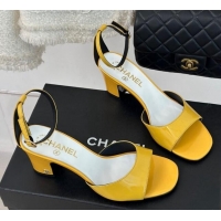 Top Design Chanel Patent Calfskin Heel Sandals 6cm Yellow 201024