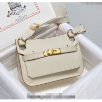 Well Crafted Hermes Jyspiere Mini bag in Swift Leather with Canvas Strap 0908 Cream White/Gold 2023