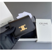 Best Design Celine TRIOMPHE COMPACT WALLET IN SHINY CALFSKIN 10K623 BLACK