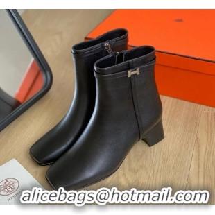 Pretty Style Hermes Hommage Heel Ankle boots 5cm in Calfskin Black 117001