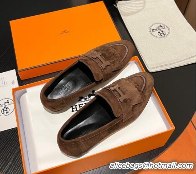 Best Product Hermes Royal Loafers in Suede with Fringe Brown 215034