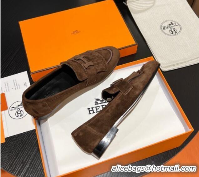 Best Product Hermes Royal Loafers in Suede with Fringe Brown 215034
