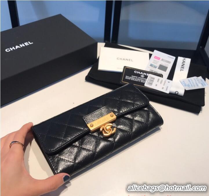 Famous Brand Chanel LONG FLAP WALLET Aged Calfskin & Gold-Tone Metal 81815 black