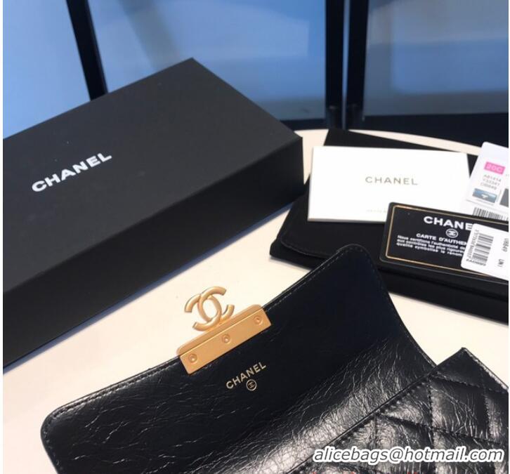 Famous Brand Chanel LONG FLAP WALLET Aged Calfskin & Gold-Tone Metal 81815 black