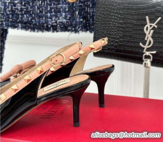 Sumptuous Valentino Rockstud Bow Slingback Pumps in Patent Calf Leather 6cm Black/Nude 214114