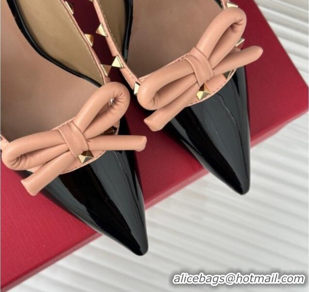 Sumptuous Valentino Rockstud Bow Slingback Pumps in Patent Calf Leather 6cm Black/Nude 214114