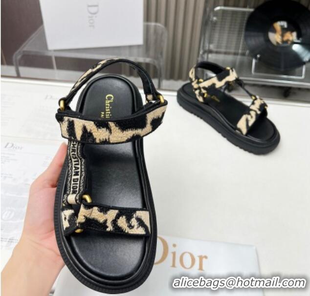Best Price Dior D-Wave Sandals in Beige Multicolor Mizza Embroidered Cotton 214044