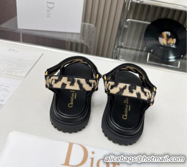 Best Price Dior D-Wave Sandals in Beige Multicolor Mizza Embroidered Cotton 214044