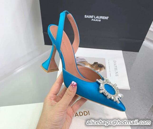 Low Cost Amina Muaddi Begum Embellished Slingback Pumps 9.5 cm in Silk and Crystals Light Blue 214071