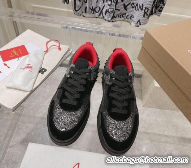 Good Product Christian Louboutin Astroloubi Sneakers in Suede and Glitter Black 105087