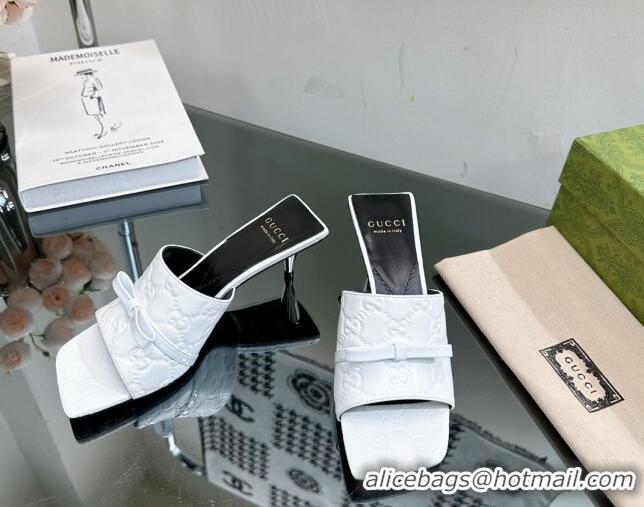 Popular Style Gucci GG Leather Heel Slide Sandals 5.5cm/7.5cm White 105102