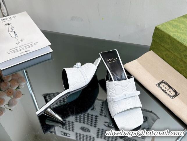 Popular Style Gucci GG Leather Heel Slide Sandals 5.5cm/7.5cm White 105102
