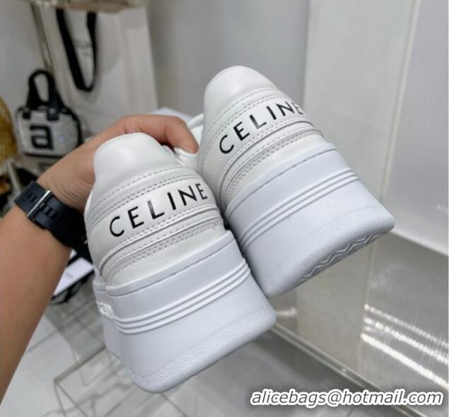 Low Price Celine Trainer Platform Lace-up Sneakers 5.5cm in Calfskin Leather Optic White 0103118