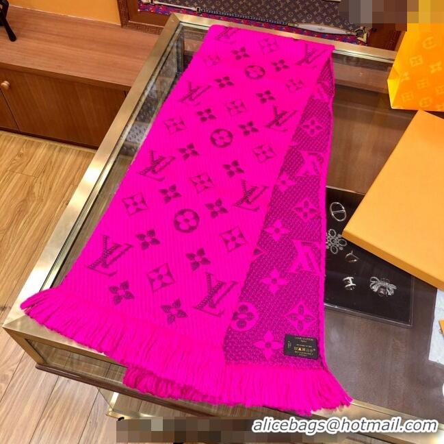 Popular Style Louis Vuitton Logomania Wool Long Scarf with Fringe 30x175cm LV011004 Neon Pink 2024