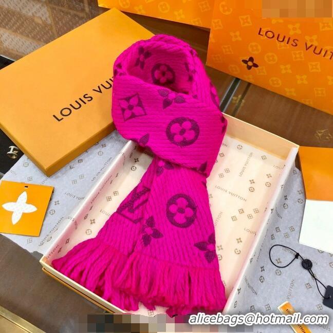 Popular Style Louis Vuitton Logomania Wool Long Scarf with Fringe 30x175cm LV011004 Neon Pink 2024