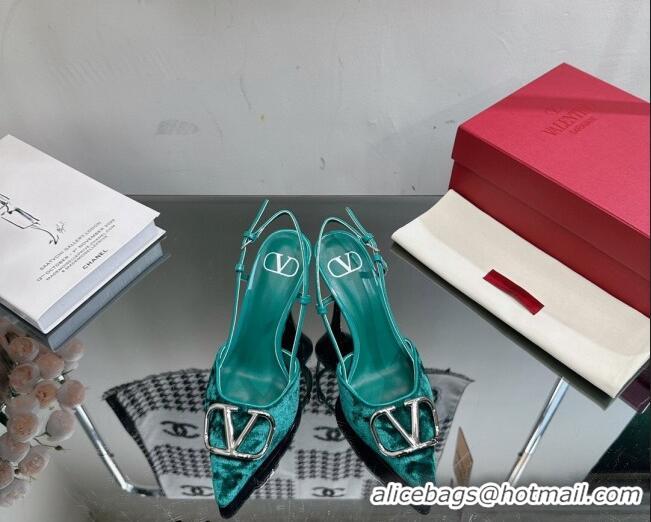 Sumptuous Valentino VLogo Signature Slingback Pumps 8cm in Velvet Green 0108106