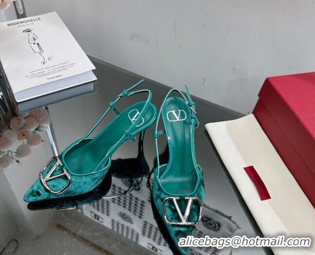 Sumptuous Valentino VLogo Signature Slingback Pumps 8cm in Velvet Green 0108106