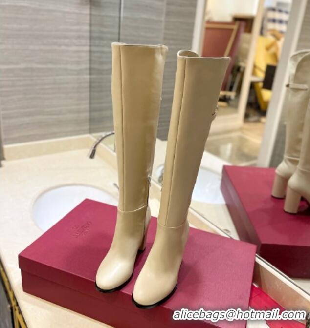 Best Price Valentino VLogo Signature Over-Knee High Boots 9.5cm Beige 0109002