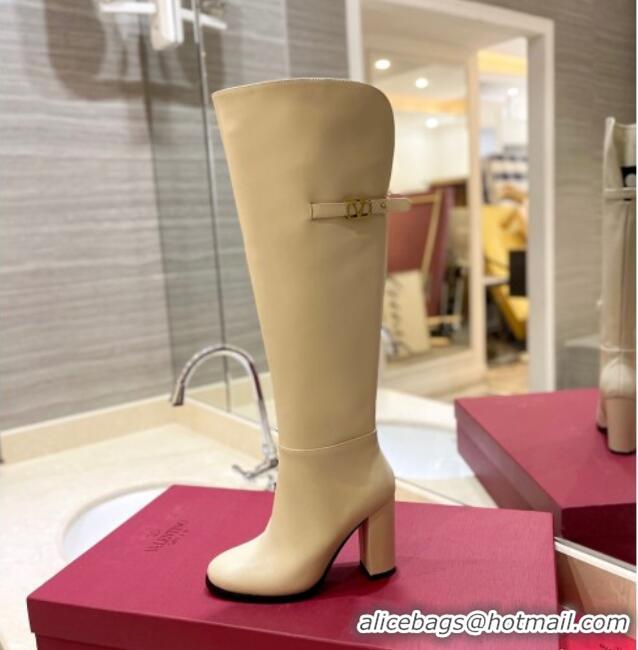 Best Price Valentino VLogo Signature Over-Knee High Boots 9.5cm Beige 0109002