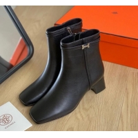 Pretty Style Hermes Hommage Heel Ankle boots 5cm in Calfskin Black 117001