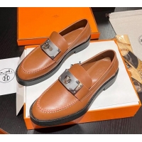 Sumptuous Hermes Hot Loafers in Calfskin with Oversized Kelly Buckle Brown 215054