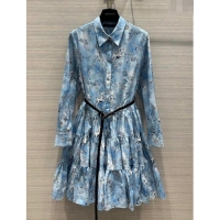 Top Quality Louis Vuitton Unicorn Print Belted Shirt Dress 1AFCGN Blue 2023