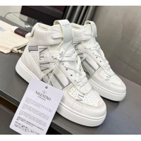 Buy Discount Valentino VL7N High Banded Calfskin and Mesh Sneakers White/Grey 1121132