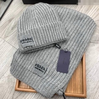 Famous Brand Prada Knit Hat and Scarf Set P1108 Grey 2023