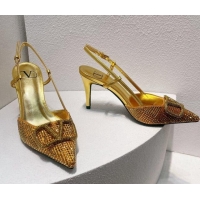 Sophisticated Valentino VLogo Slingback Pumps 7.5cm in Damier Crystals Yellow/Gold 1121151