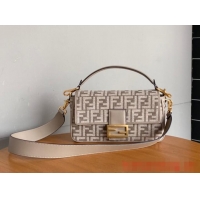 Best Price Fendi Baguette Chain Midi dove gray tapestry fabric bag with FF motif 8BR793