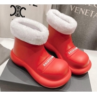 Unique Style Balenciaga Trooper Rubber Rain Boots with Round Toe and Fur Red 1121088