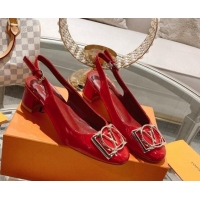 Charming Louis Vuitton Madeleine Slingback Pumps 4.5cm in Patent Leather with LV Circle Red 204033