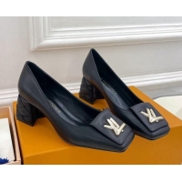 Top Grade Louis Vuitton Shake Pumps 5.5cm in Calf Leather with Quilted Block Heel Black 218042