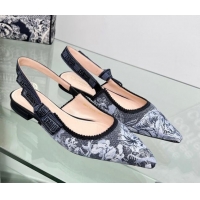 Sumptuous Dior J'Adior Slingback Ballet Flat in Blue Multicolor Embroidered Denim with Toile de Jouy Sauvage Motif 20200