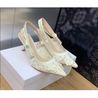 Pretty Style Dior J'Adior Slingback Pumps 6.5cm in Transparent Mesh Embroidered with White 3D Macramé-Effect D-Lace Moti
