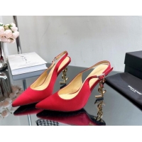 Top Design Saint Laurent Opyum Slingback Pumps 10.5cm in Satin with Crystal Buckle Red 108082
