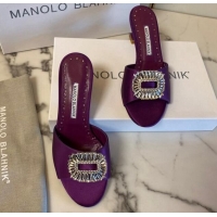 Cheap Price Manolo Blahnik Classic Silk Heel Slide Sandals 5.5cm with Crystals Purple 215103