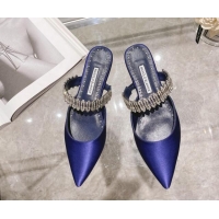 Low Cost Manolo Blahnik Lutara Satin Crystal Embellished Flat Mules Blue 1215113