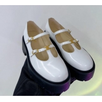 Popular Style Celine Double Strap Mary Jane Loafers 5cm in Calfskin White 0103121