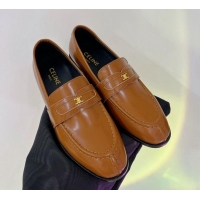 Elegant Celine Luco Triomphe Loafers in Polished Leather Brown 0103125