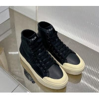 Best Grade Celine AS-02 Mid Lace-up Alan Platform Sneakers 4cm with Triomphe Patch in Calfskin Black/Beige 103130