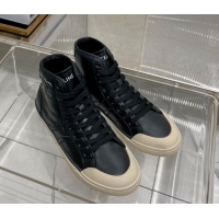Most Popular Celine AS-02 Mid Lace-up Alan Sneakers with Triomphe Patch in Calf Leather Black 103132