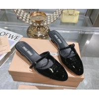 1:1 aaaaa Miu Miu Mordoré patent leather heel mules 3.5cm Black 108064