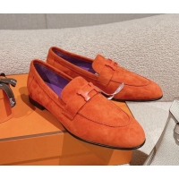 Stylish Hermes Paris Loafers in Suede Orange/Purple 0104046