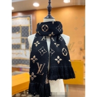 Low Cost Louis Vuitton Logomania Wool Long Scarf with Fringe 30x175cm LV011001 Black/Gold 2024